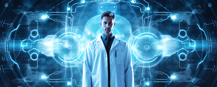 Male Doctor In White Coat, New Technologies In Digital Healthcare, Transform Medicine, AI Generated