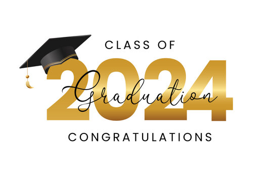 Class of 2024 Vector text for graduation gold design, congratulation event, T-shirt, party, high school or college graduate. Lettering for greeting, invitation card.