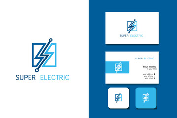 super electric logo design vector template and business card with editable text