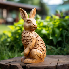 wooden Easter bunny in the garden