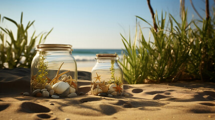 beach in the sand glass bottles