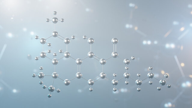 tetrahydrocannabinolic acid molecular structure, 3d model molecule, thca, structural chemical formula view from a microscope