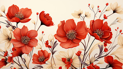 Red flowers watercolor patterns. Created with Generative AI