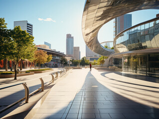 Fototapeta premium empty pedestrian walkway with city background