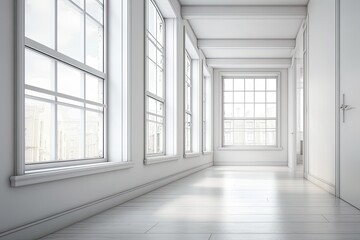 extreme closeup of a white empty room with walls and a large window. Generative AI