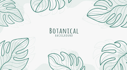 Botanical Line Art Background, Botanical Background, Leaves and Flower Background