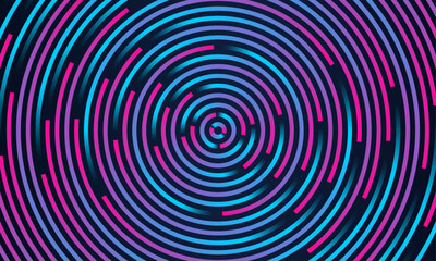 Fototapeta na wymiar Abstract background with circle line pattern spin blue pink glitch light isolated on black background in the concept of music, technology, digital