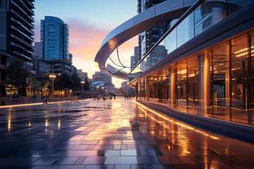 empty pedestrian walkway with city background © kalafoto
