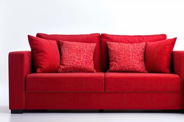 Contemporary red sofa against white background. Generative AI