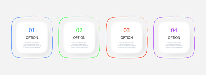 Gradient mesh infographic with 4 square elements and options. Vector illustration.