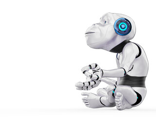 cyber monkey is doing yoga with copy space
