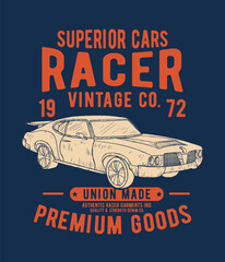 tee print vector design with old sport car drawing