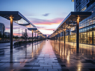 empty pedestrian walkway with city background