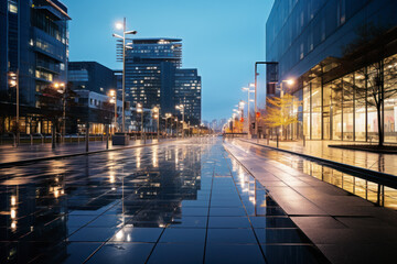 empty pedestrian walkway with city background