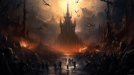 Obraz premium pc game simulation online horror castle attack dark forces warriors battle screen.