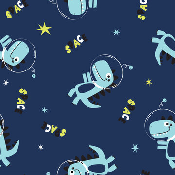 pattern design with astronaut dinosaur drawing as vector © MKE PRINT LAB.