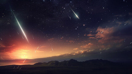landscape meteor shower in the starry sky.