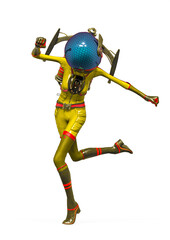 alien girl astronaut is doing a pin up run pose
