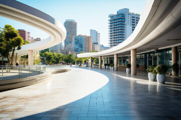 empty pedestrian walkway with city background