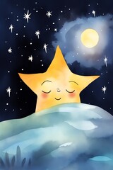 a cartoon of a star sleeping on a hill