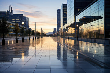 empty pedestrian walkway with city background