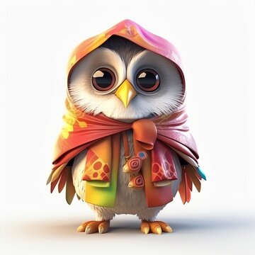 a cartoon owl wearing a red and yellow scarf