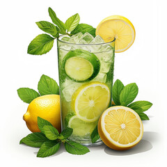 a glass of lemonade in white background, illustration