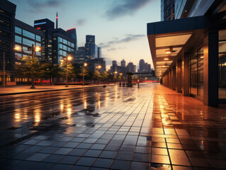 empty pedestrian walkway with city background