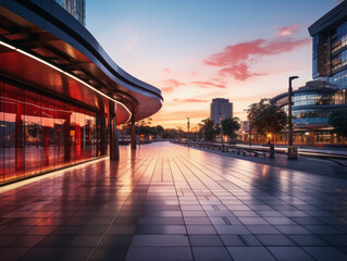 Fototapeta premium empty pedestrian walkway with city background