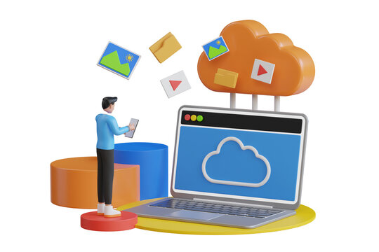 cloud storage 3d illustration. Backup data concept, Copying files or files transfer process
