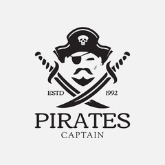 The Pirates Captain. The Pirates with two swords logo design idea for company, brand, store or business. vector