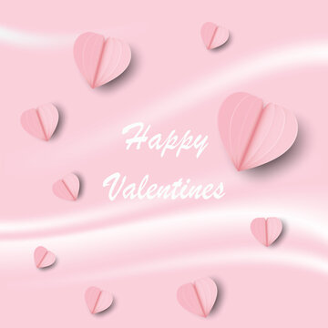The love card , background is decorated in pink tones with heart paper decorated with happy valentine's day text in the frame.