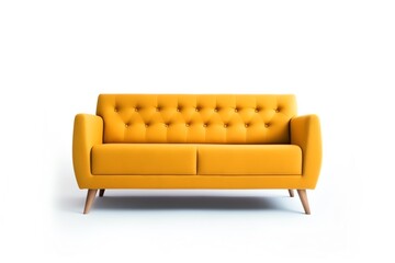a yellow couch with wooden legs