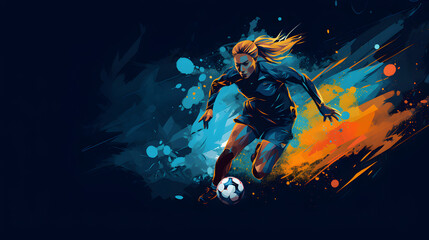 joueuse de football - illustration style peinture