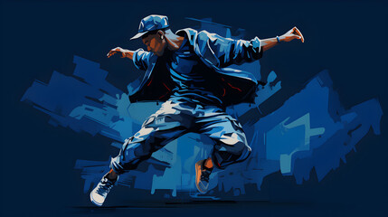 danseur de break danse ou hip hop. illustration sur fond bleu foncé