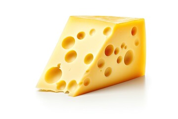 Close up of delicious fresh cut cheese product on white background