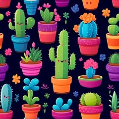 a seamless pattern of cactus in pots