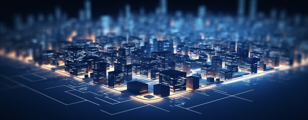 Naklejka premium Festive Cityscape with Glowing Lights and Snowy Streets, Rendering, Generative AI