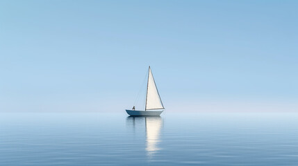 lonely sailing boat at sea minimalism style posters. the atmosphere is a dream.