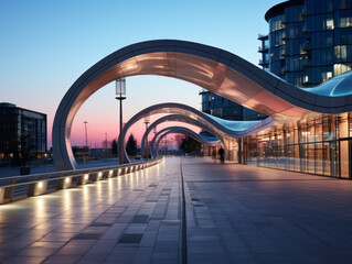 Obraz premium empty pedestrian walkway with city background