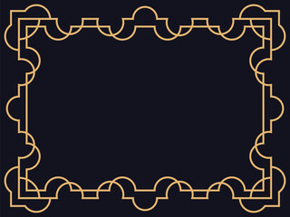 Art deco frame. Vintage linear border in gold color on a black background. Design a template for invitations, leaflets and greeting cards. The style of the 1920s - 1930s. Vector illustration