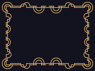 Art deco frame. Vintage linear border in gold color on a black background. Design a template for invitations, leaflets and greeting cards. The style of the 1920s - 1930s. Vector illustration