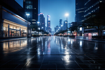 Obraz premium empty pedestrian walkway with city background