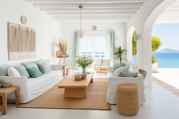 Fototapeta premium White modern boho tropical villa interior.