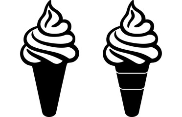 Soft ice cream cone waffle black silhouette logo vector