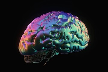 Holographic 3D human brain on black background