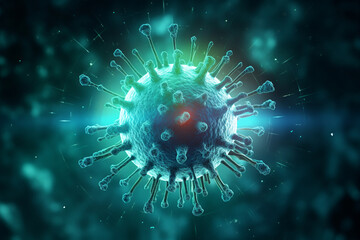 A glowing bio-virus illustration, with the viral particles emitting an eerie light Generative AI