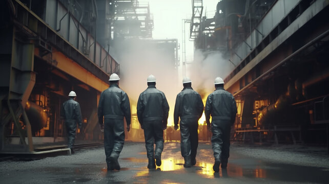 Workers Walk Through The Workshop Of The Metallurgical Factory Of The Plant