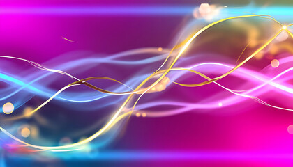 Abstract futuristic background with gold, PINK, blue glowing neon background.