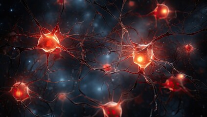 3d image of neurons & red lights Generative AI